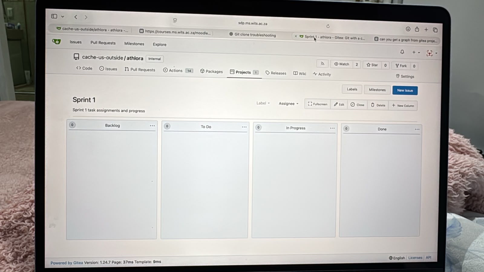 Gitea Projects board discussed in the team chat